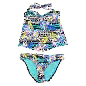 Kenneth Cole Reaction 2 Piece Tankini Swimsuit Floral Aztec Print Size Small S